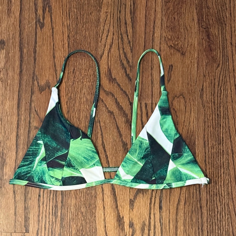 Stone Fox Swim Green Tropical Leaf Triangle Bikini Top